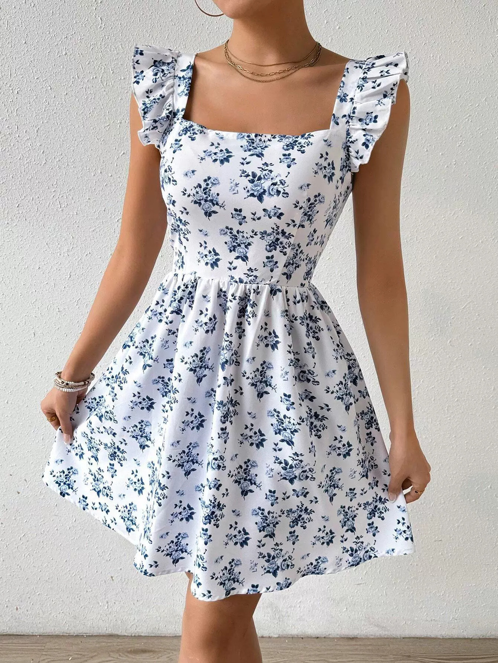 ZARA Spring Summer Sweet Bodycon Floral Dress Open Back Tie Flutter Sleeve